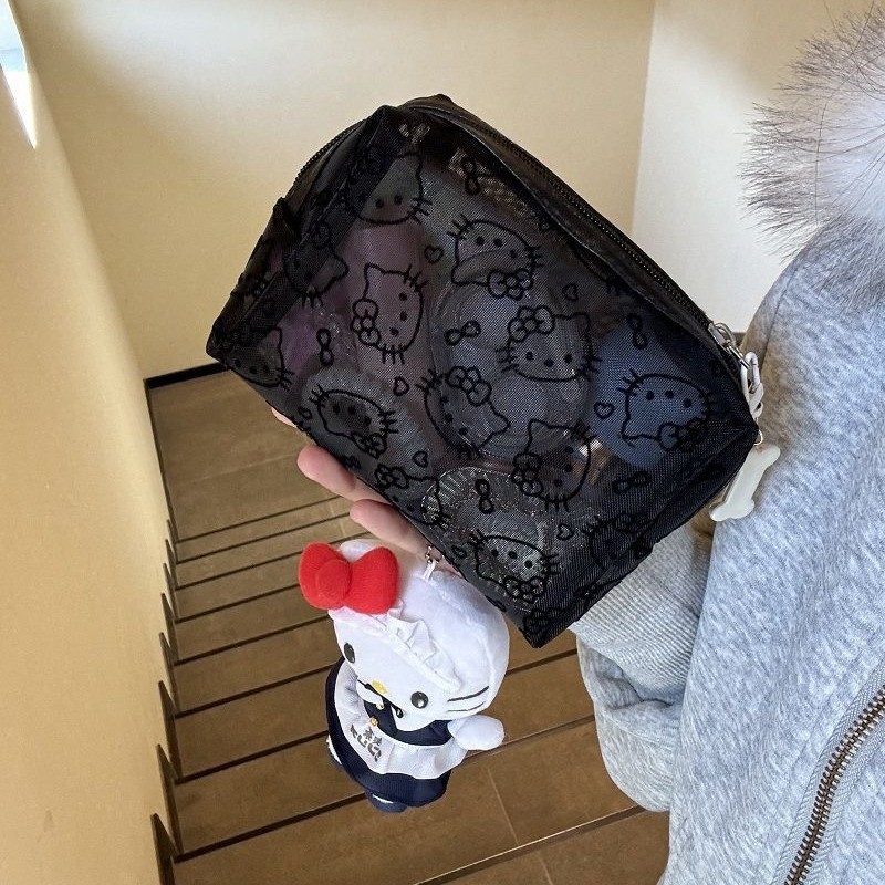 手拿包可爱kitty网纱补妆包便携外出数据线杂物收纳包学生便携小