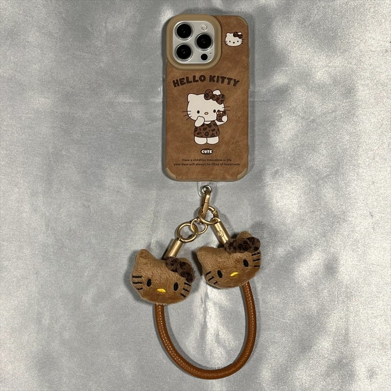 适用卡通棕皮凯蒂猫苹果17皮纹手机壳华为oppo秋冬vivo小米15创意