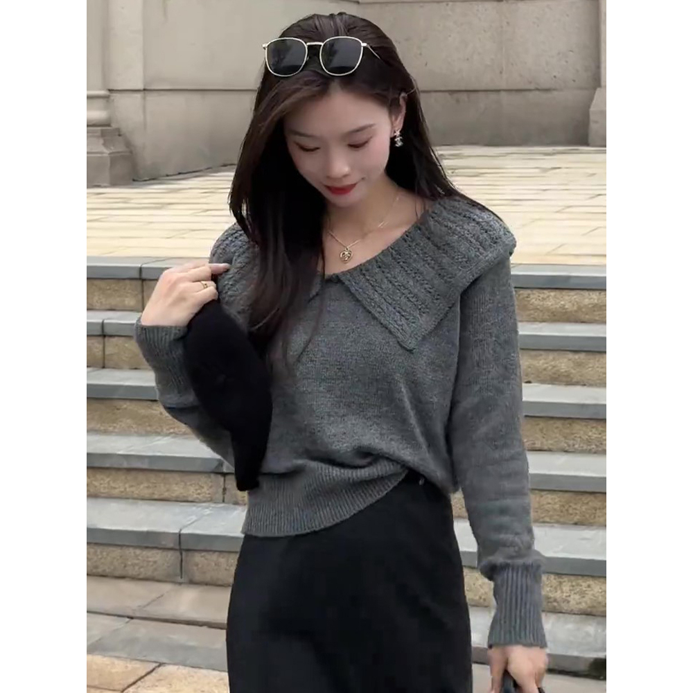 娃娃领针织衫毛衣女2025新款减龄百搭设计感超好看单穿上衣H9-44