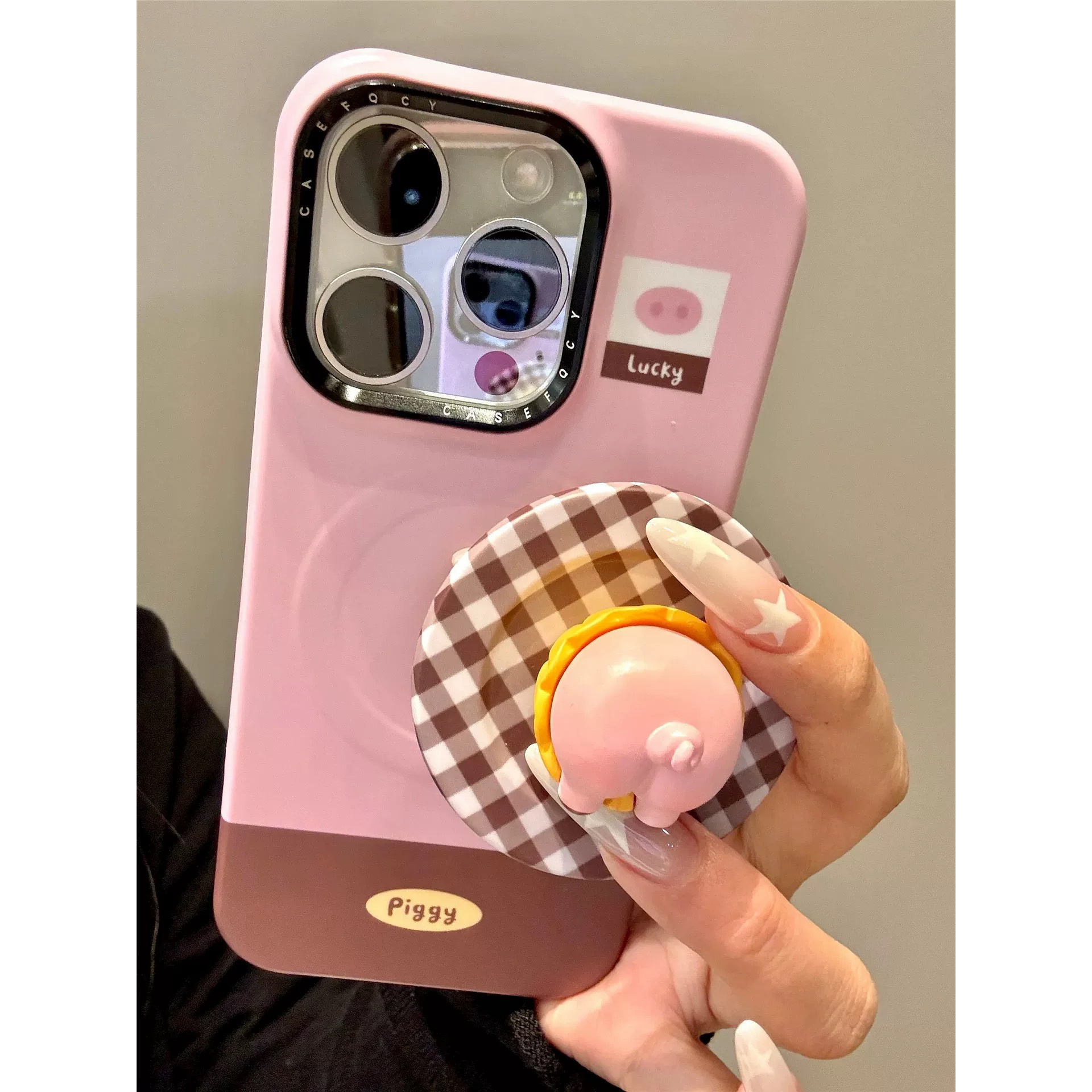 可爱立体粉猪屁股磁吸支架适用苹果16手机壳iphone15promax新款14