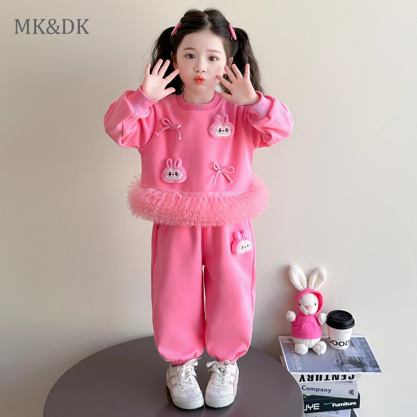 MK&DK女童网纱花边卫衣套装秋季2025新款女宝宝衣服时髦洋气秋装