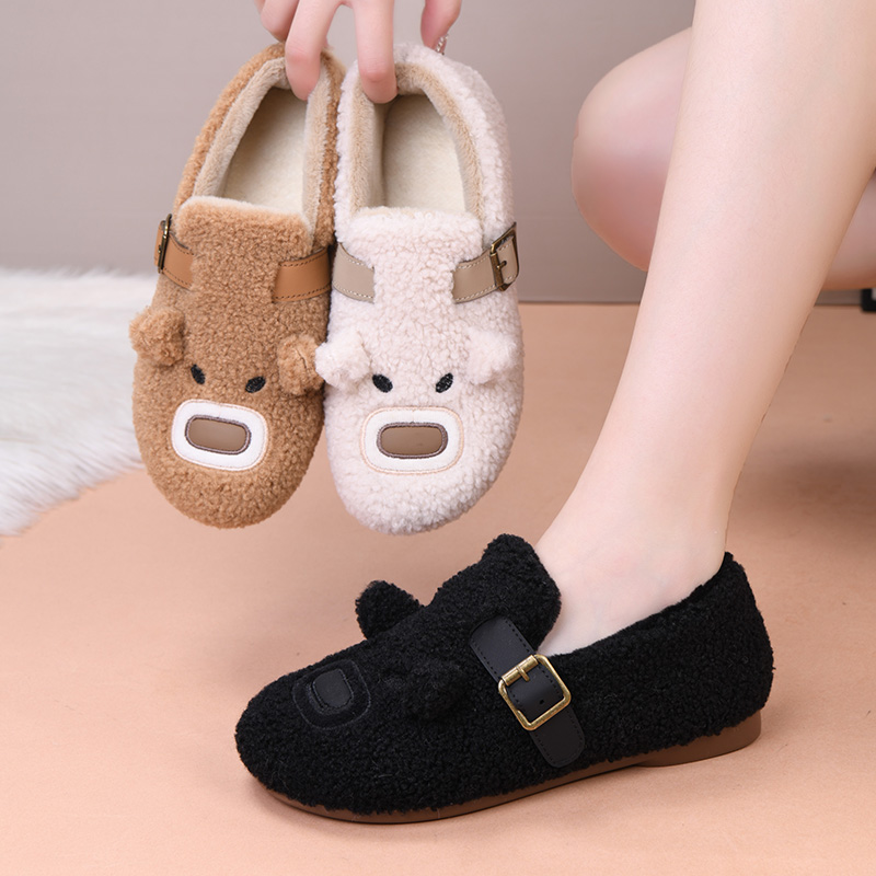 冬新款二棉鞋女一脚蹬舒适防滑妈妈鞋百搭休闲鞋保暖豆豆鞋毛毛鞋