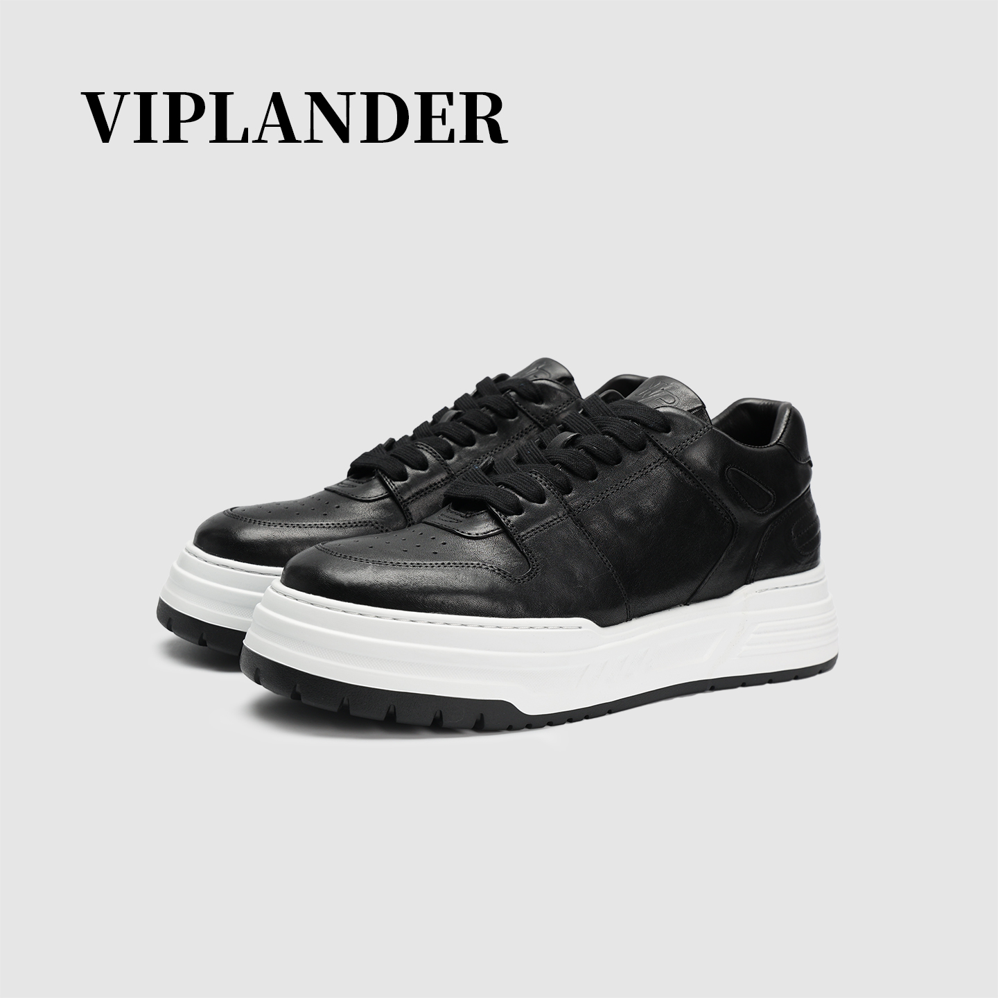 viplander【意大利XL底】进口植鞣马皮运动黑色XL底板鞋男177301-XL