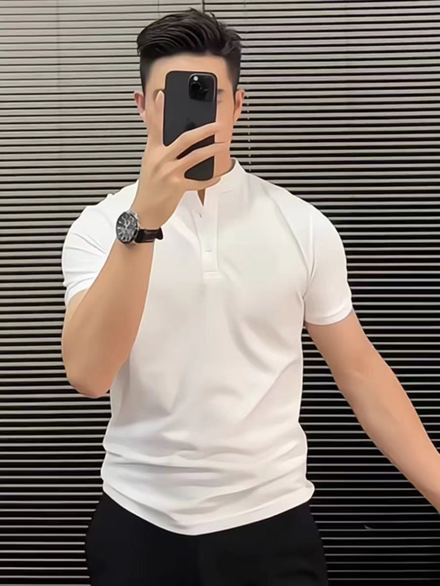 轻熟男士新中式短袖Polo衫夏季新款痞帅T休闲立领纯色半截袖t恤潮