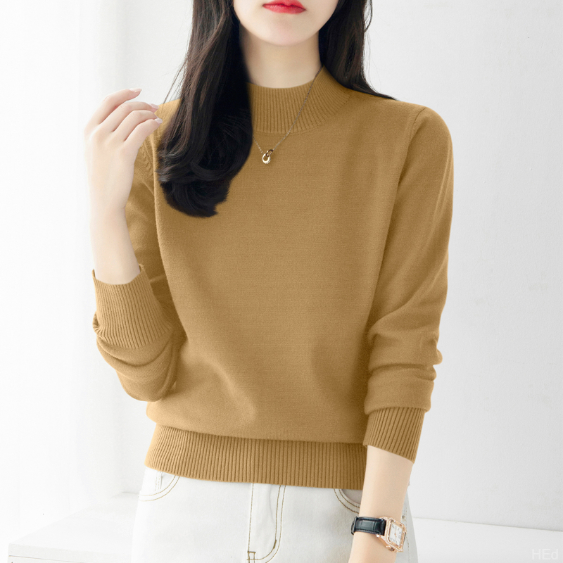 新款内搭气质半高领毛衣冬季修身显瘦深灰色长袖羊毛打底上衣