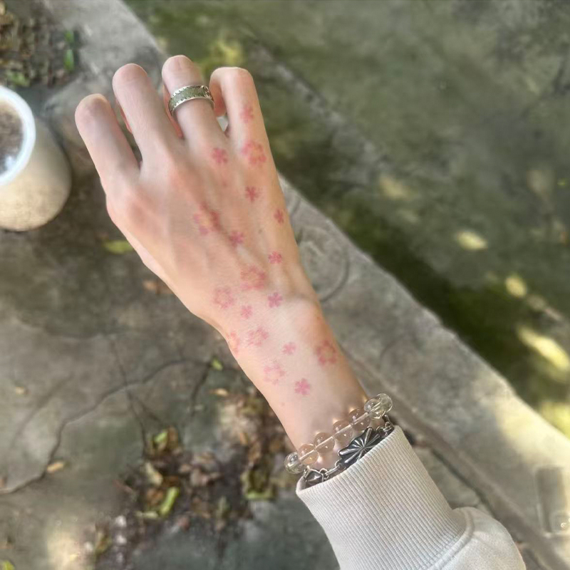 ins风韩系少女迷你小樱花防水防汗纹身贴纸手臂锁骨仿真粉色花朵