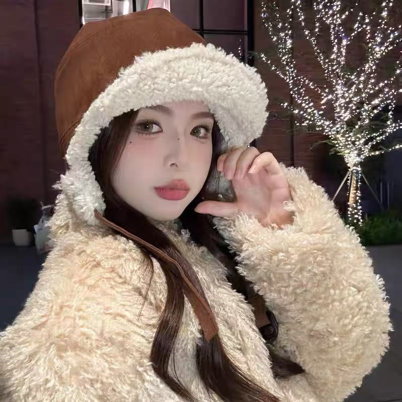 新款双面戴加绒秋冬季护耳飞行帽子防寒羊羔绒保暖百搭韩版雷锋帽