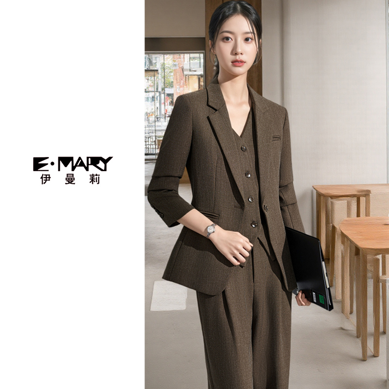 马甲毛呢直筒长裤商务风长袖外套职业女裤套装秋冬修身通勤正装