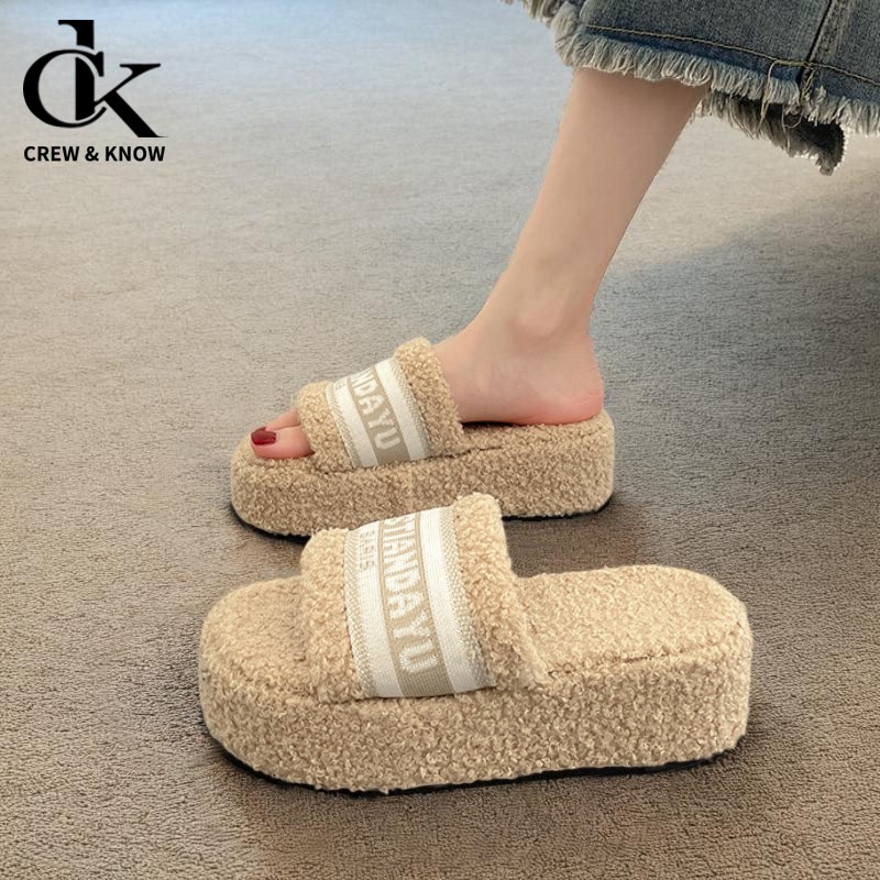 【官方正品】【兔毛绒】厚底毛毛拖鞋女款秋冬外穿高级感小香风黑