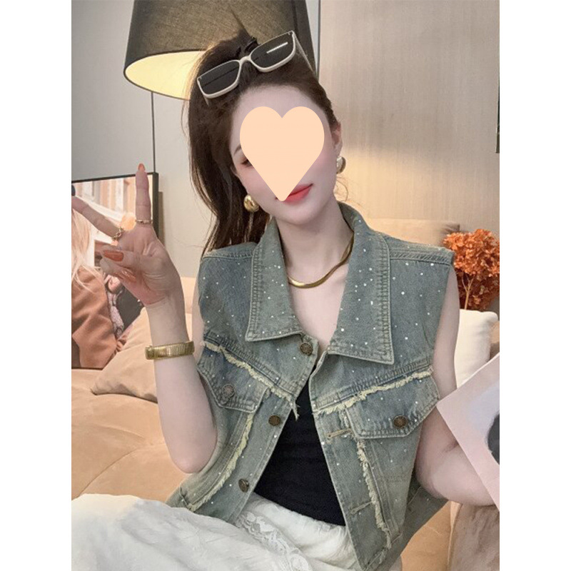 复古港味无袖牛仔马甲外套新款女装夏季独好看短款上衣潮