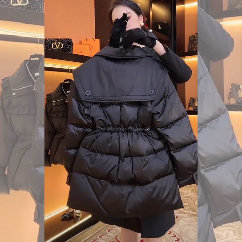 今年流行的爆款高级感超好看黑色收腰棉服新款夹棉厚外套女冬