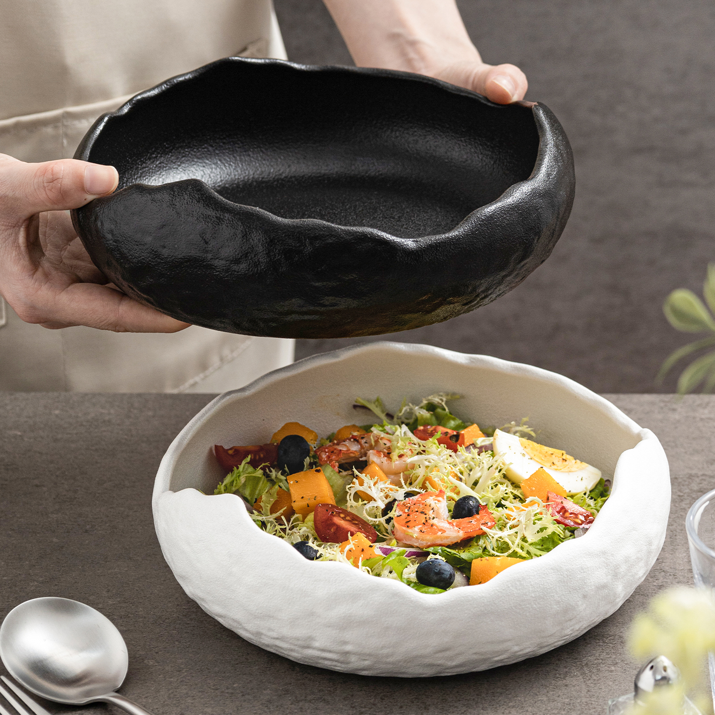 陶瓷沙拉盘甜品盘水果盘客厅茶几家用高端精致高颜值异形干果盘子