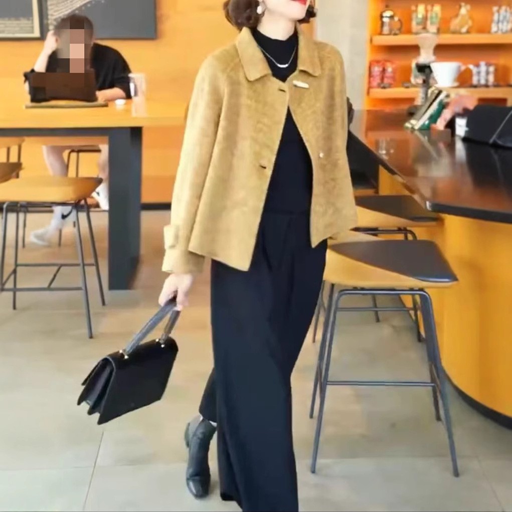 241097大爱美依缘2025新款高级感宽松翻领呢子外衣女神范减龄外套