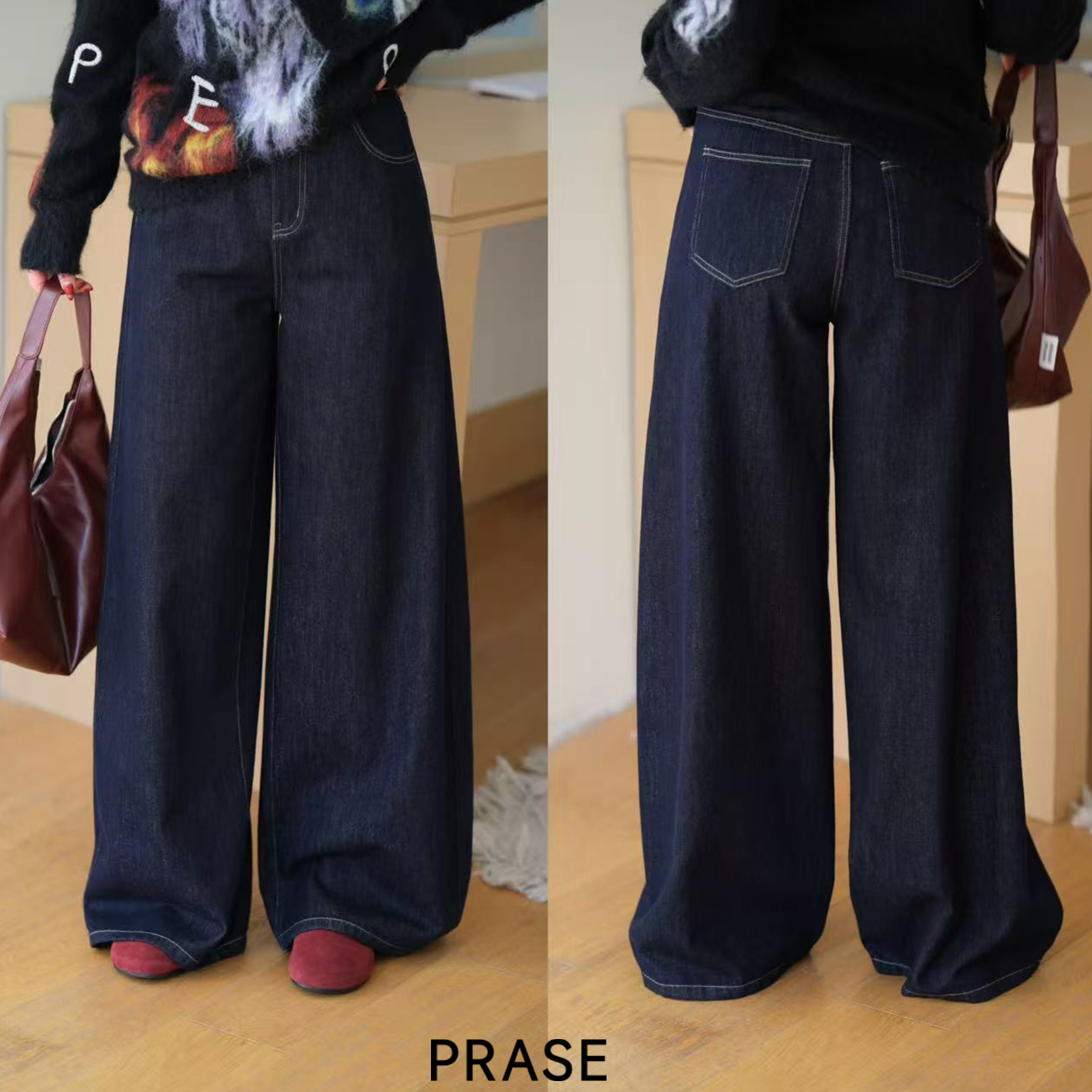 PRASE·噜【暮色丹宁】微胖轻奢设计款秋直筒弯刀牛仔裤PR508C69