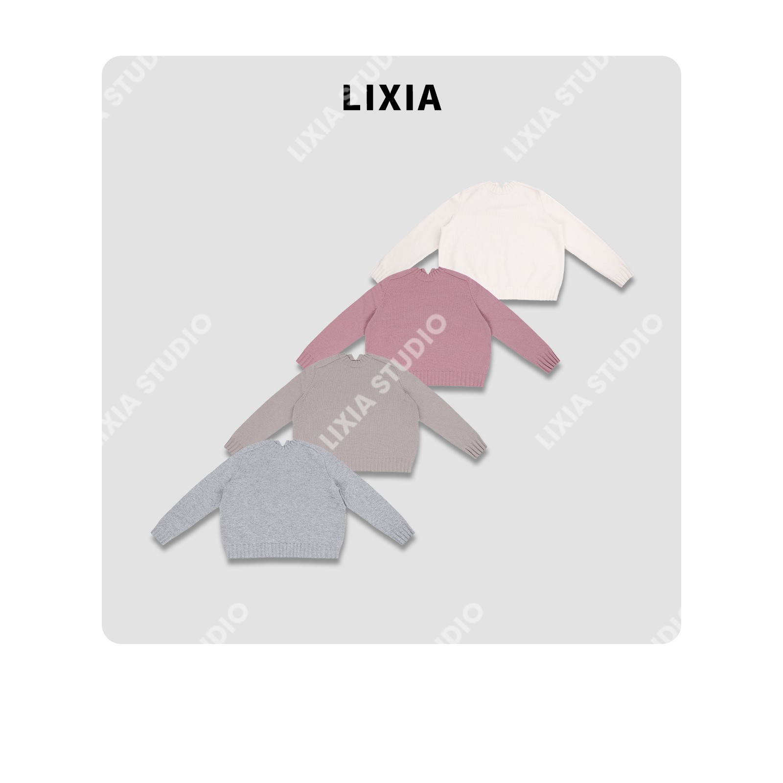 LIXIA【简舒】休闲慵懒风100羊毛7针26支白色宽松套头毛衣-D10128