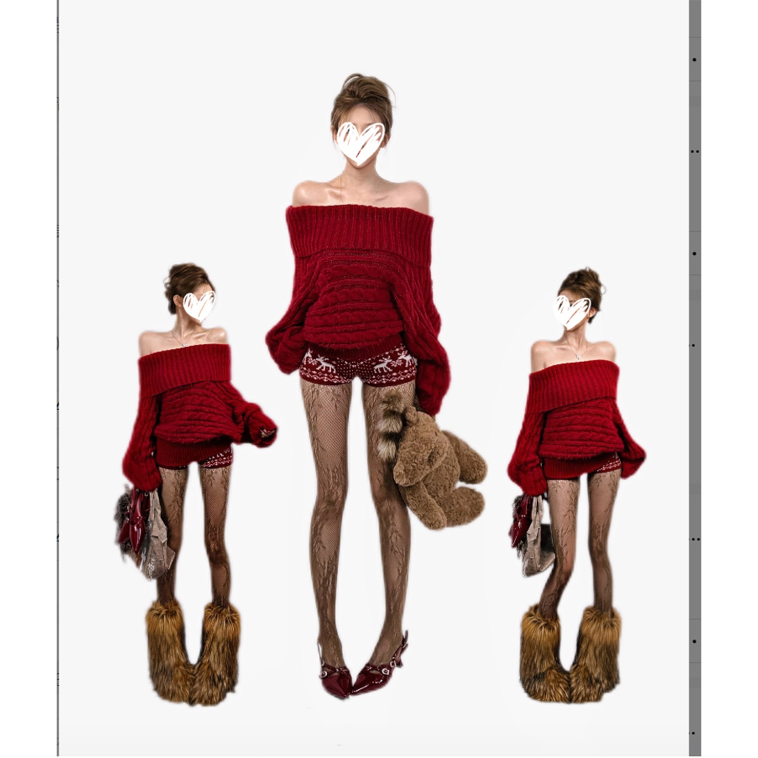 秋冬季2025年新款慵懒风一字肩毛衣女御姐风新年红宽松针织上衣潮