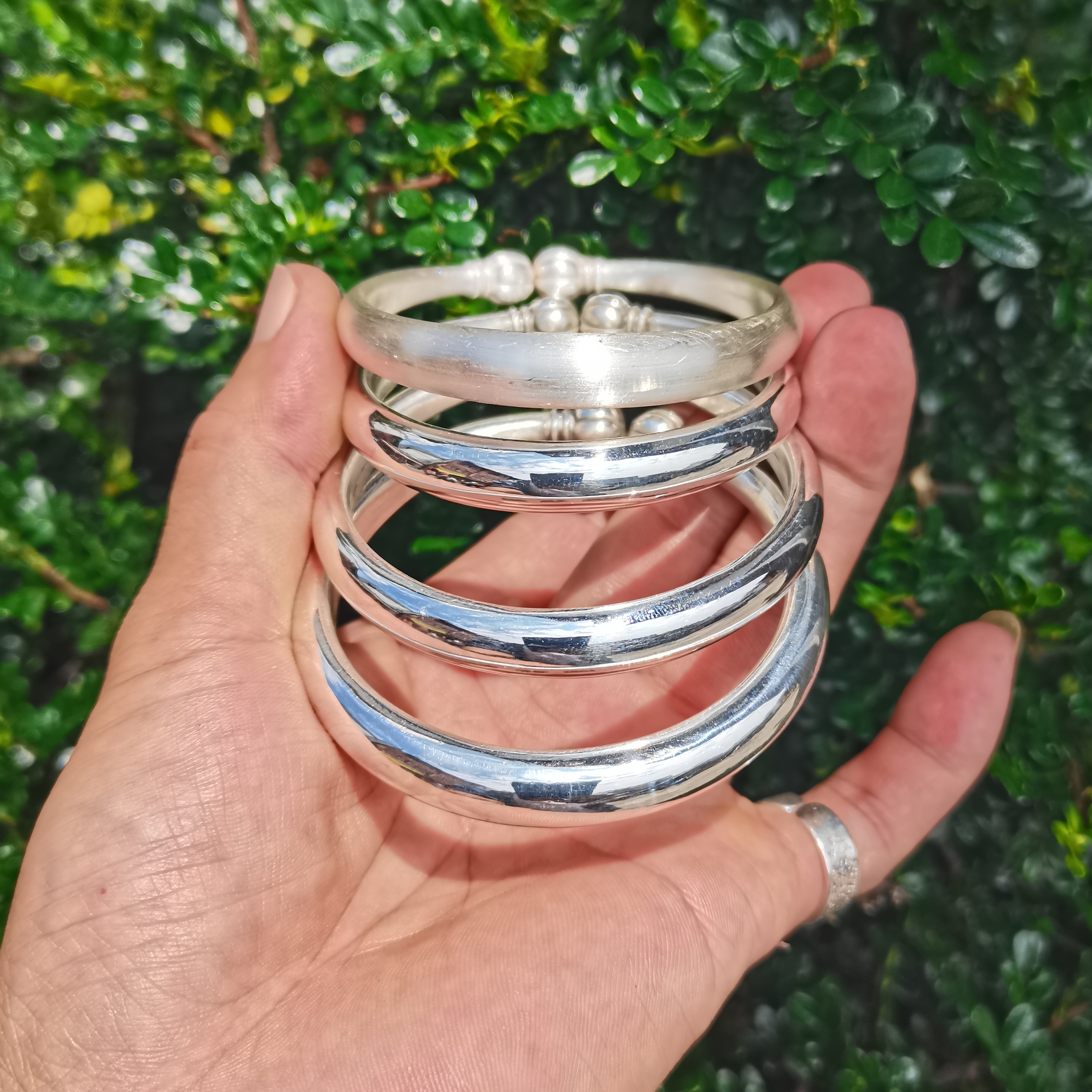 足银手镯 南瓜头泥鳅背光面银手镯光面手镯南瓜头手镯手工银手镯