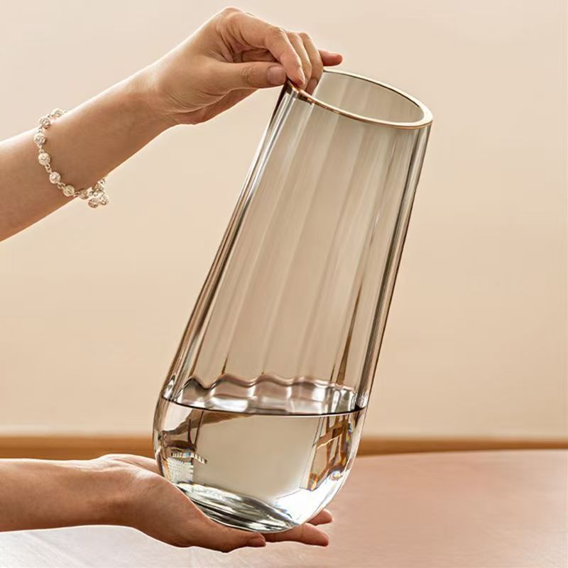 轻奢高级感透明玻璃水培水养鲜花百合专用网红花瓶摆件客厅插花yw