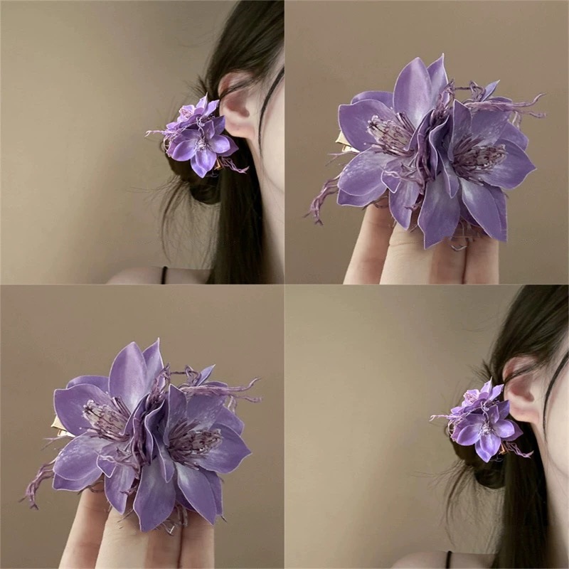 花涧紫！甜美龙须茉莉发夹！氛围感刘海夹海边拍照边夹盘发器头饰