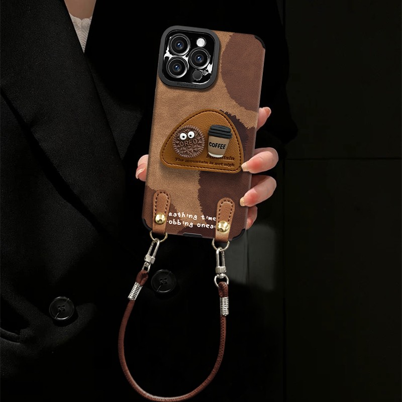 煤球咖啡适用苹果vivo华为oppo小米iPhone17瞳眼小羊皮手机壳