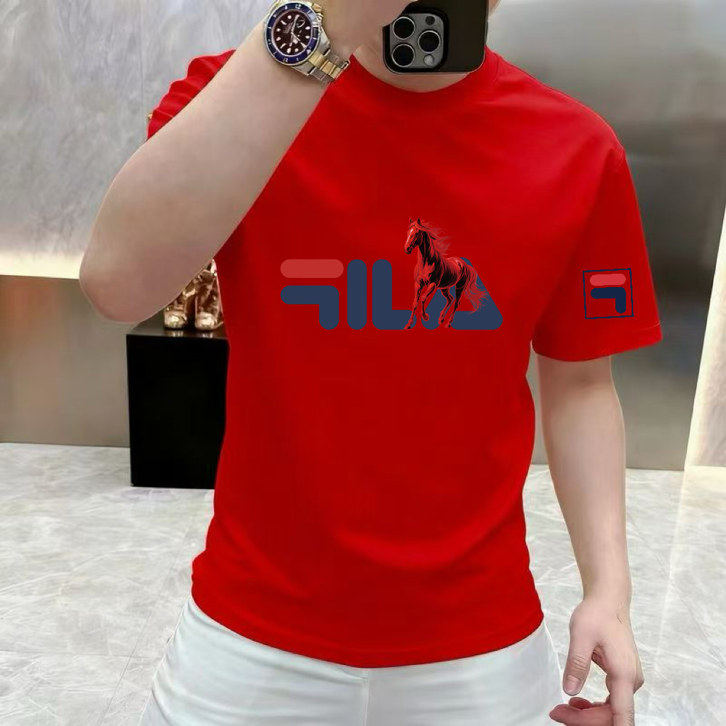 马年本命年红色纯棉字母骏马印花短袖T恤男士高级感体恤潮流上衣