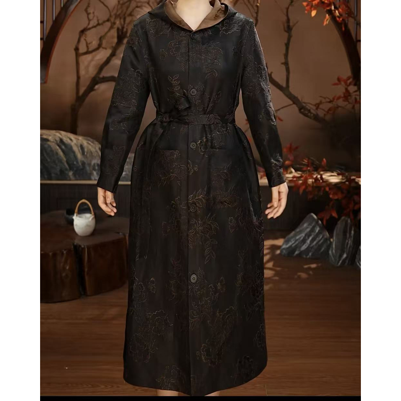 【清运悦梦】新款国风气质双面穿休闲百搭中长系带中长外套2093