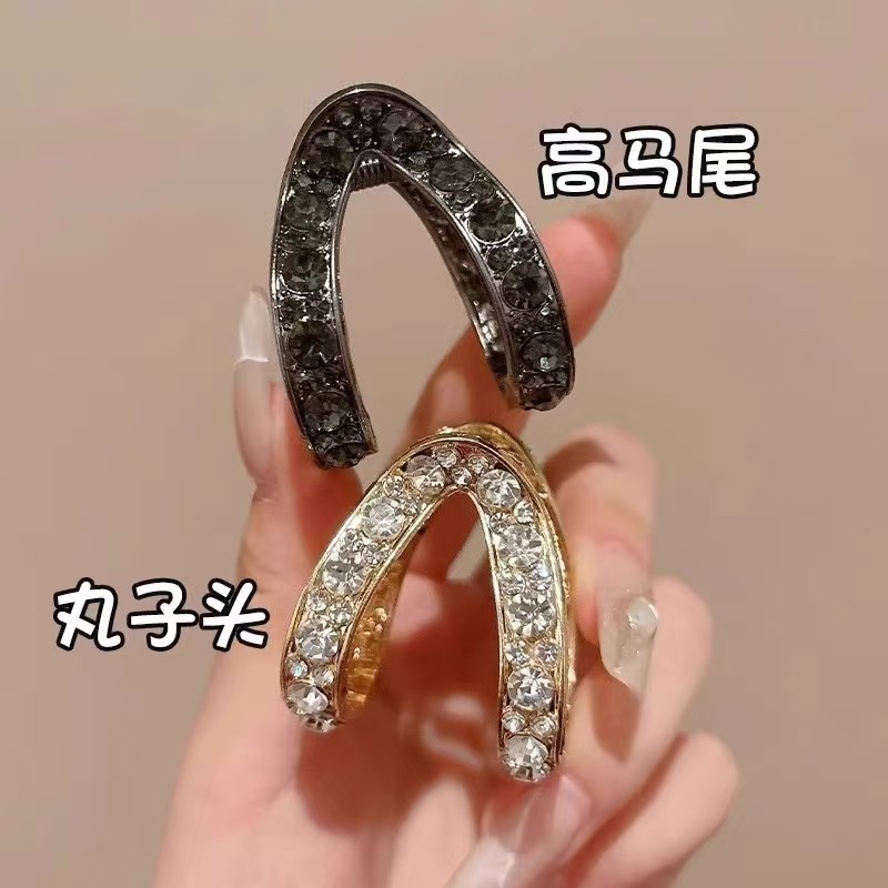 V型夹半高马尾休闲风女发夹洋气少女风半丸子头半高马尾发饰抓夹