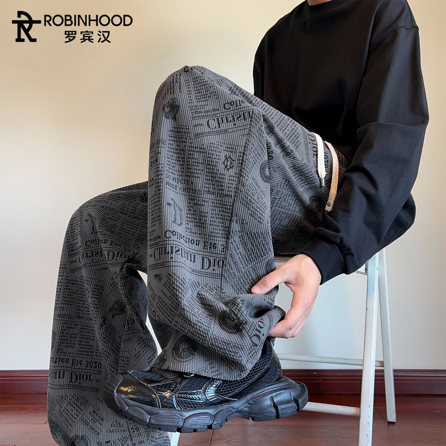 罗宾汉设计感复古休闲裤男春秋新款宽松直筒秋季美式阔腿裤子男生