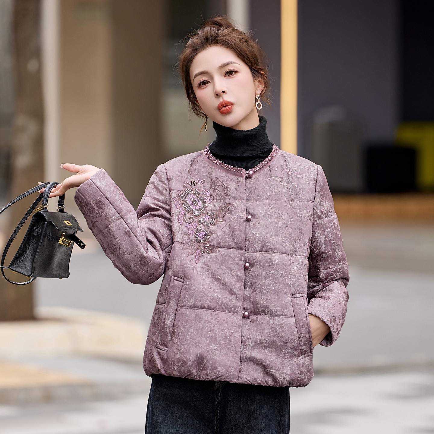 新中式国风重工刺绣羊毛棉服女2025冬新款小香风高端洋气短款外套