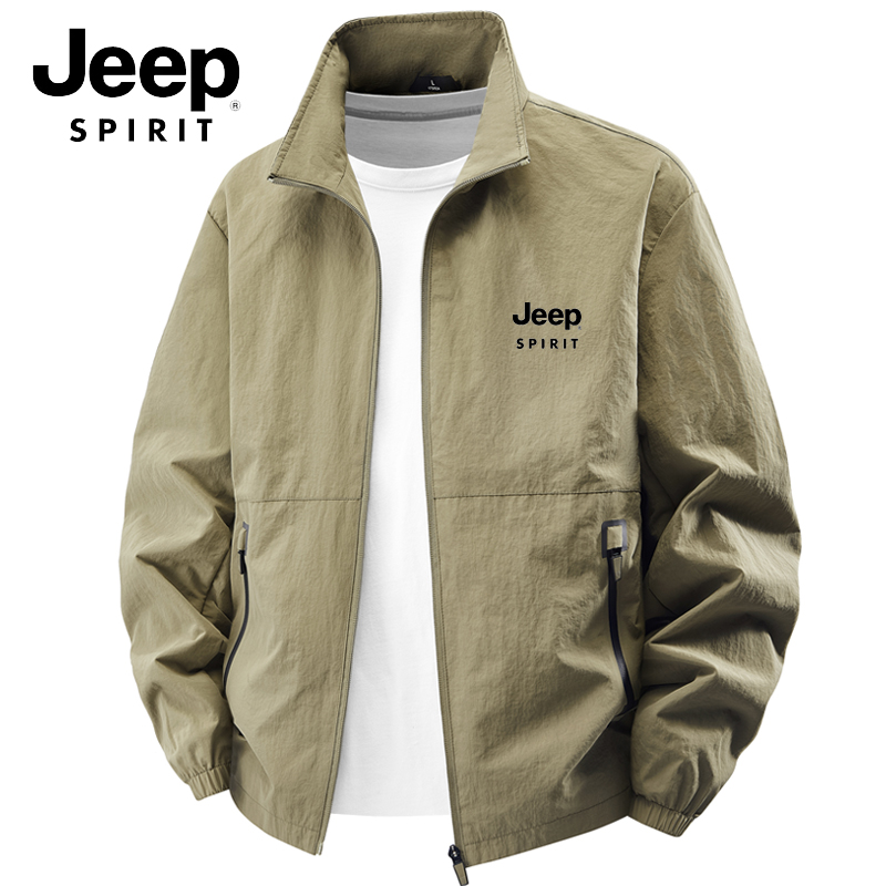 Jeep吉普夹克外套春秋休闲工装宽松男大码立领户外薄款冲锋上衣服