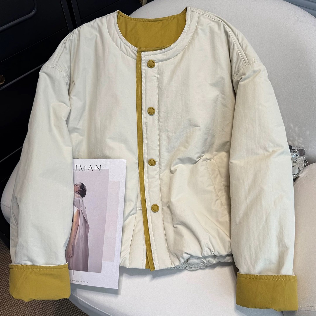 宽松圆领拼接宽松型厚款棉服棉衣不易变形 保暖长袖短款休闲冬季