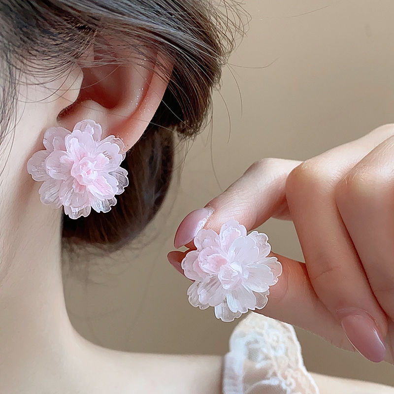 非金属耳饰 粉色桃花耳钉女小众设计感耳环2025新款时尚百搭耳饰
