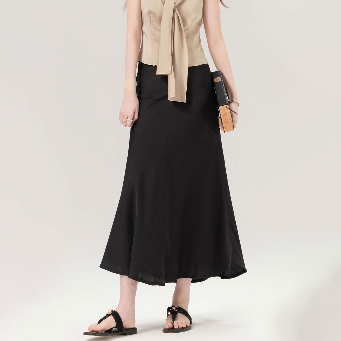 冬季大码黑色高腰显瘦遮肚子半身裙女梨型身材宽松垂感百搭鱼尾裙