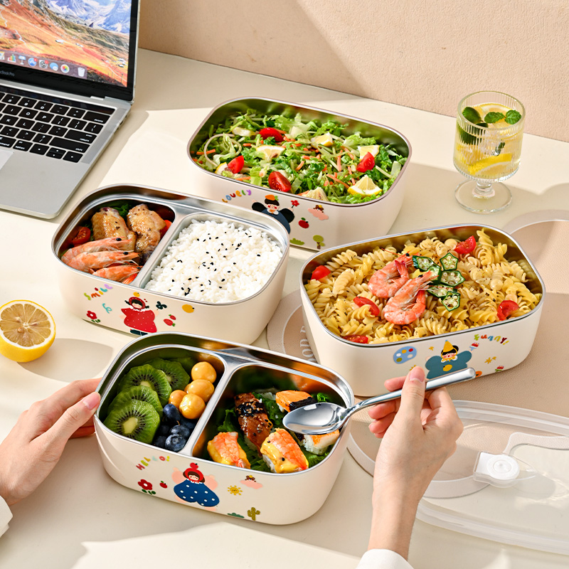 饭盒小学生专用304不锈钢可爱卡通小孩上班族带盖分格方形便当盒