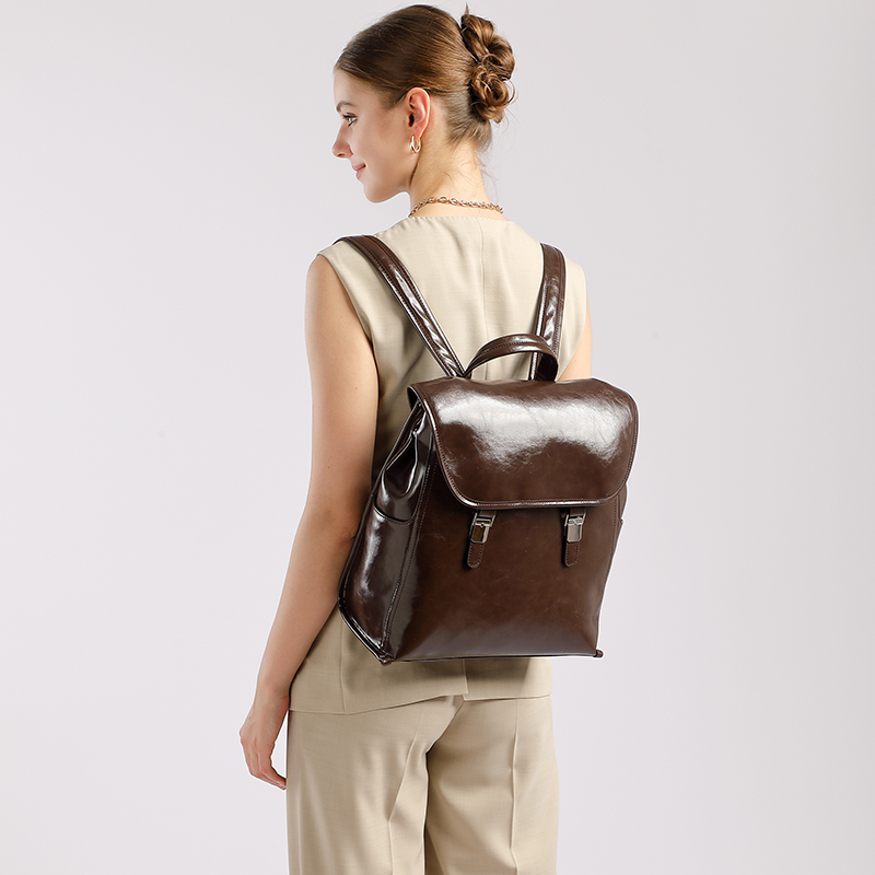 真皮复古休闲手提背包时尚简约大容量商务出行电脑双肩包牛皮女包