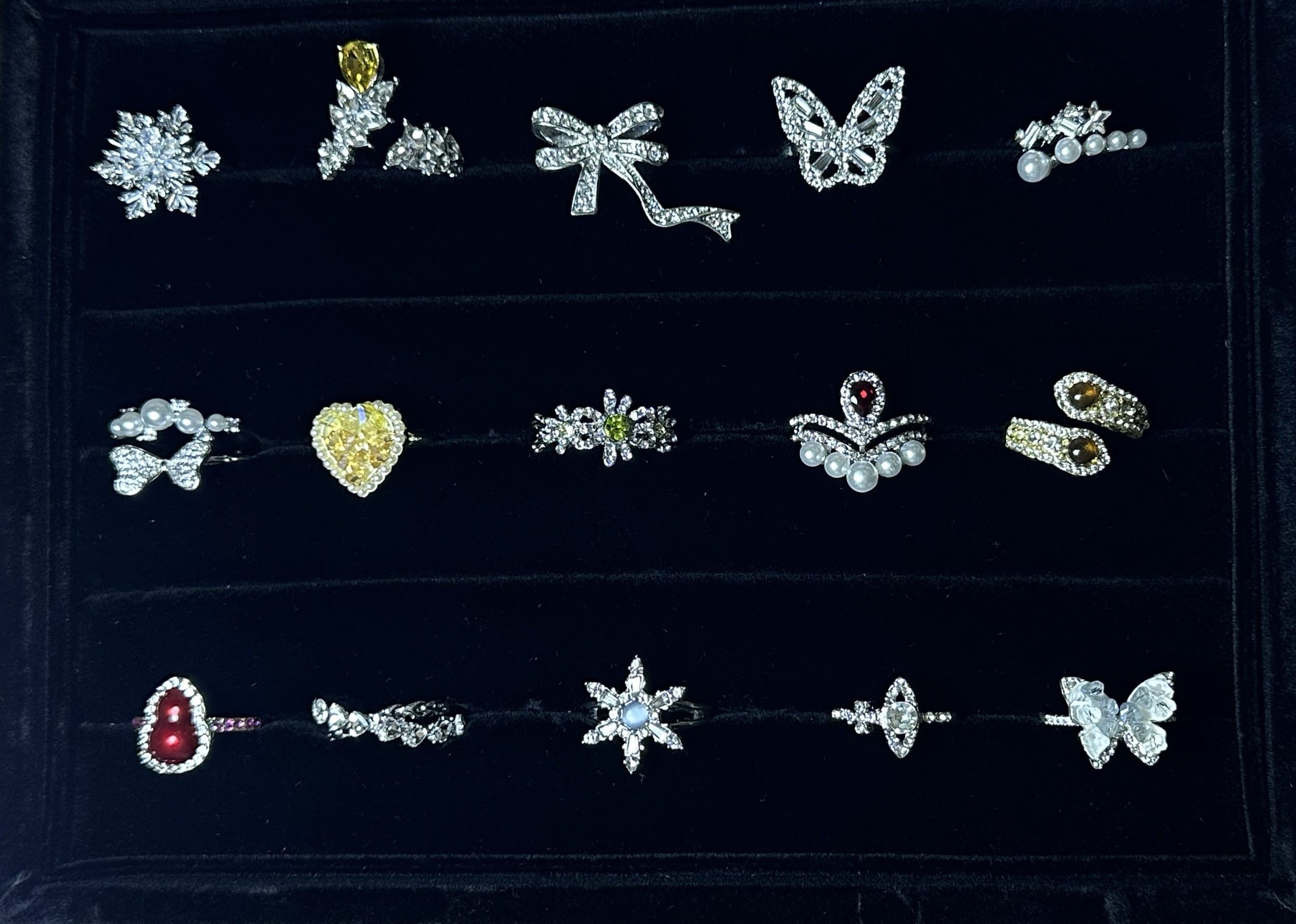 铜合金锆石戒指 戒指对对碰铜合金戒指时尚重工锆石镶嵌调节饰品