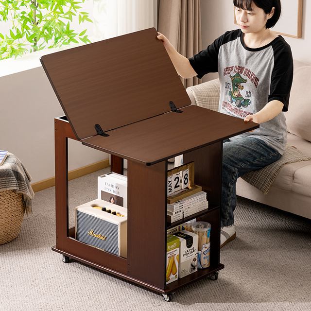 移动茶几可折叠桌子小户型客厅家用沙发阳台餐桌两用中古推车实木