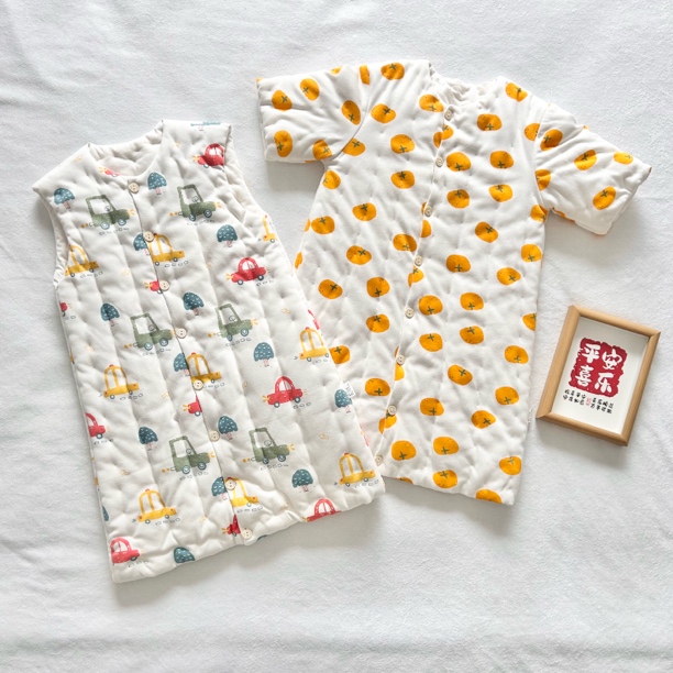 手工棉花儿童睡袋秋冬季棉布宝宝背心式防踢被婴儿前后加棉睡衣袍