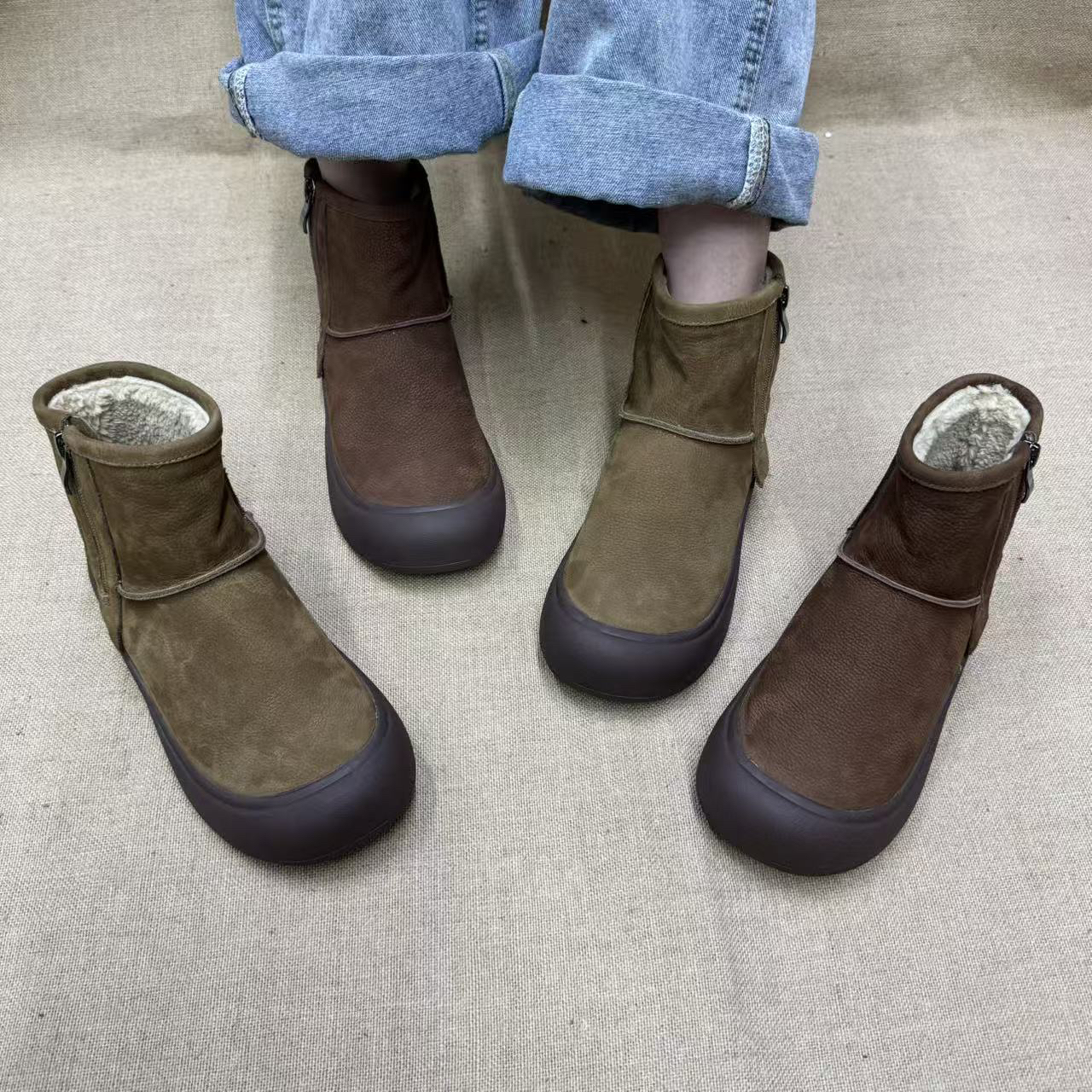 2255-7A冬季加绒保暖纯色新款侧拉链舒适中筒平跟复古百搭女鞋