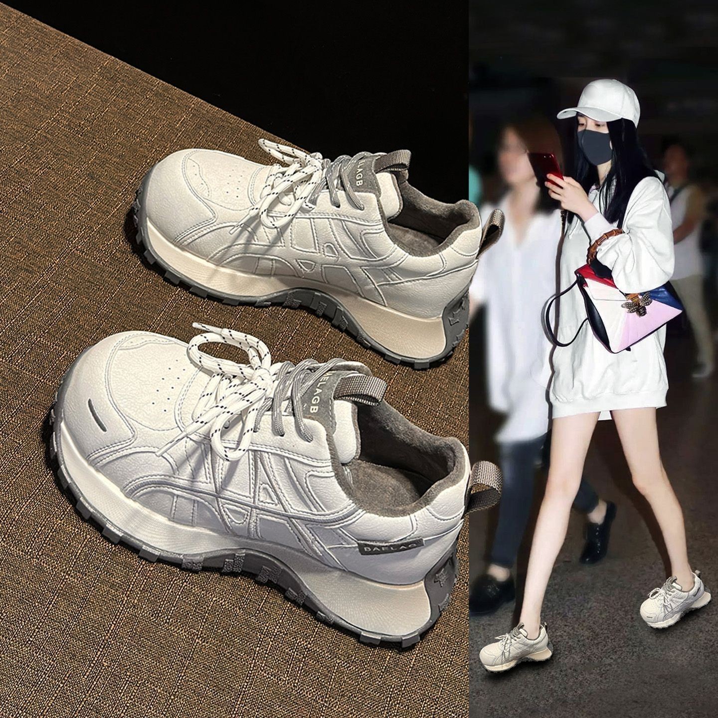 真皮小蛮腰厚底阿甘老爹鞋女2025冬季新款加绒系带休闲运动棉鞋