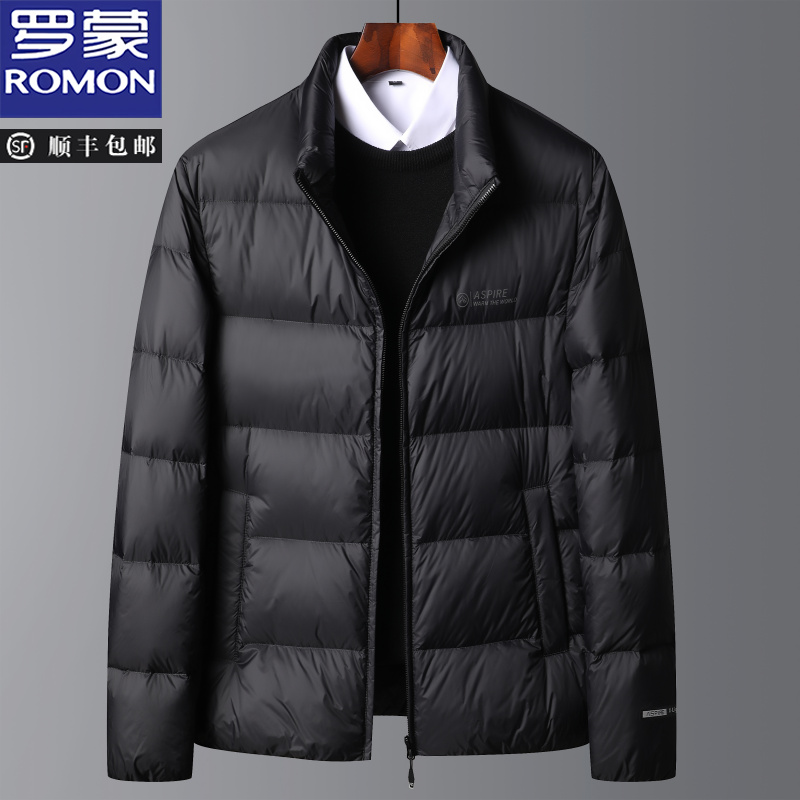 罗蒙男士羽绒服冬季新款防风立领保暖外套宽松纯色休闲百搭夹克衫