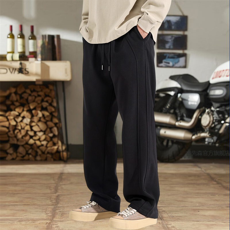 重磅360g垂感秋冬加绒宽松直筒运动卫裤男款美式潮牌阔腿休闲裤子