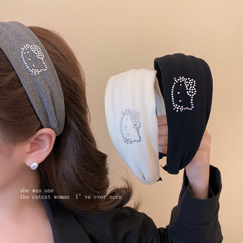 甜酷个性烫钻Kitty发箍百搭宽边头箍遮发缝高颅顶发卡压发发饰品