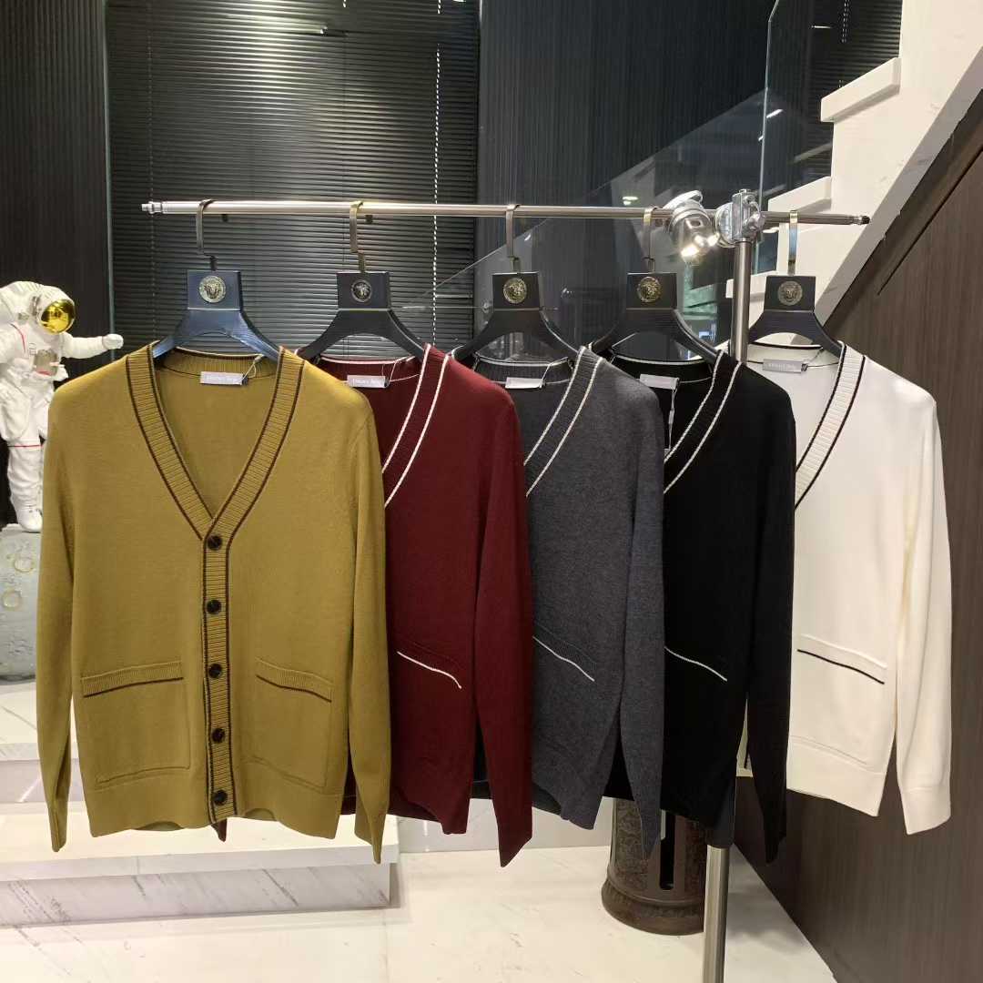 6086    新款男士高奢时尚休闲V领羊毛混纺针织开衫