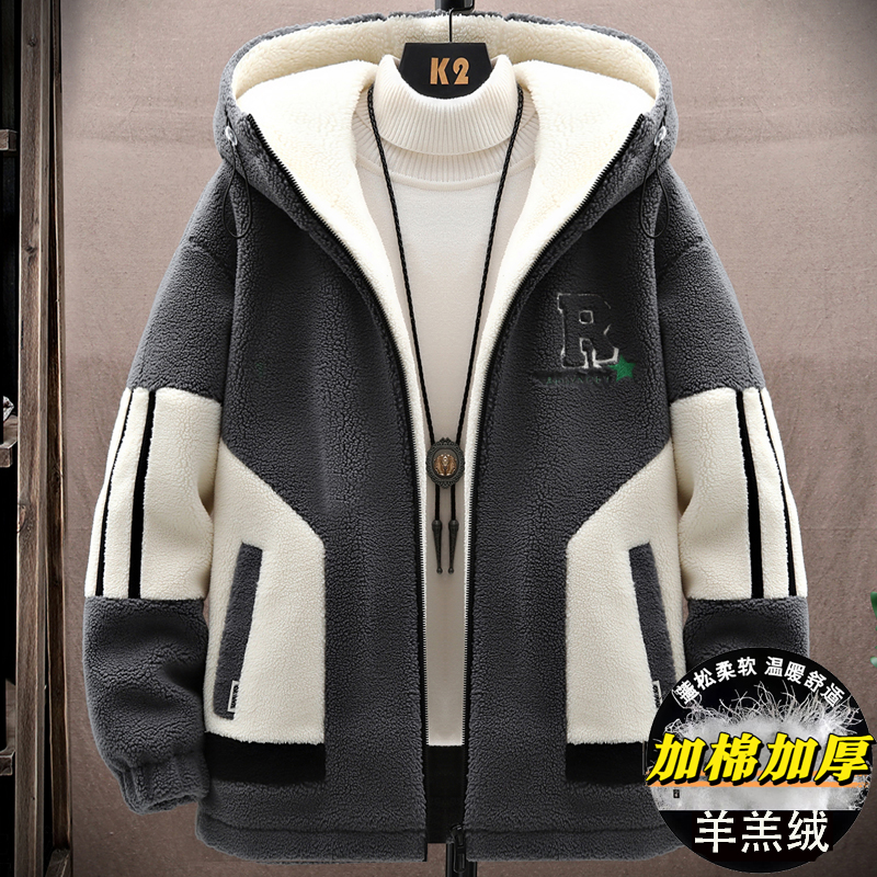 羊羔绒外套男童冬季保暖派克棉服中学生冬装青少年颗粒绒棉衣男装