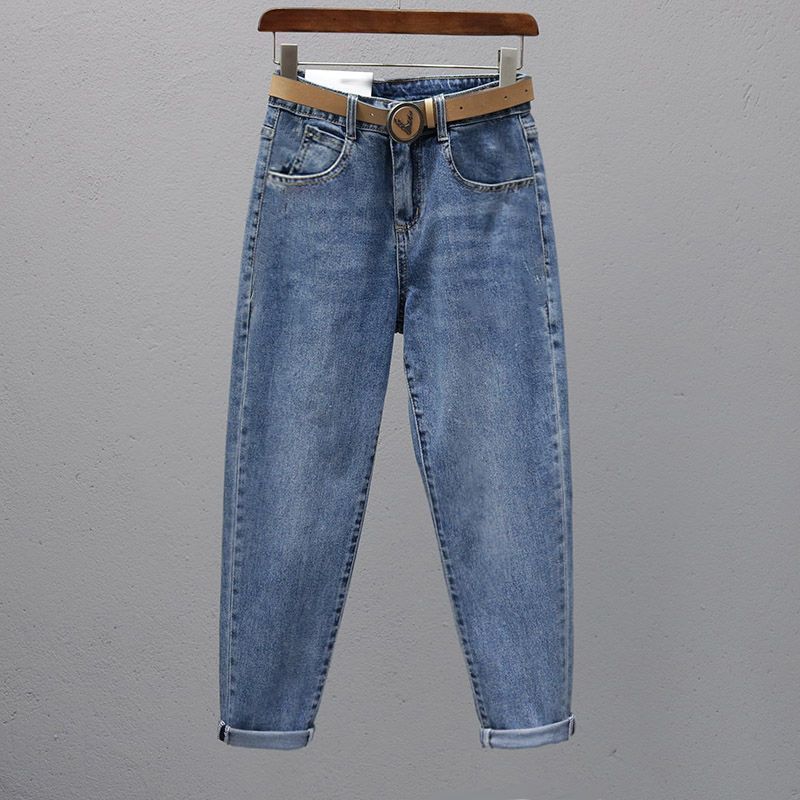 2025年春秋新款蓝色哈伦牛仔裤高腰显瘦弹力宽松九分高档老爹裤女