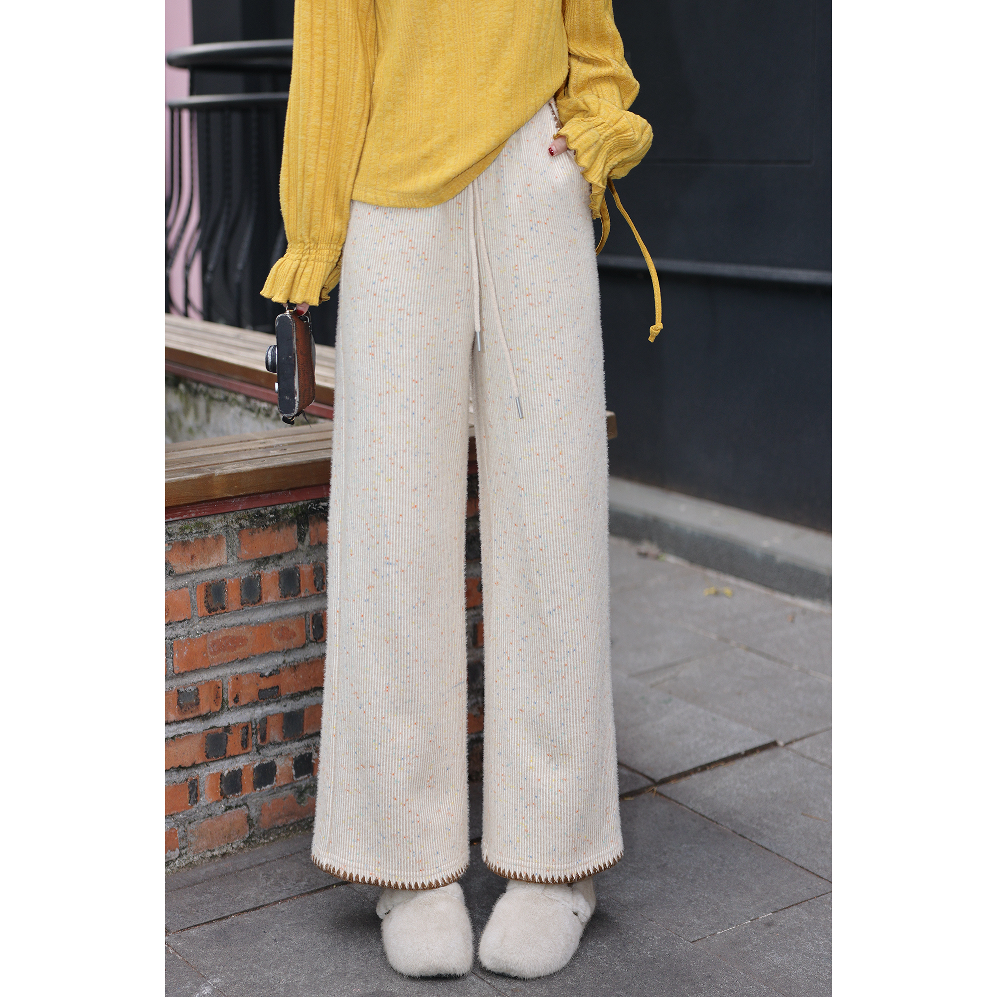 陈大器【云感懒懒裤】港风复古秋冬厚款直筒休闲高腰长裤JJ1689550