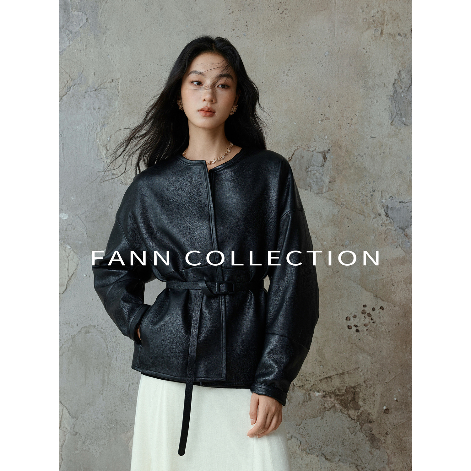 饭饭FANN COLLECTION 轻风叙 蛋白皮肌理感皮衣外套夹克FANND071