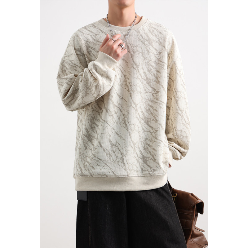 美式复古扎染卫衣男春秋季潮牌重磅圆领长袖t恤学生宽松休闲上衣