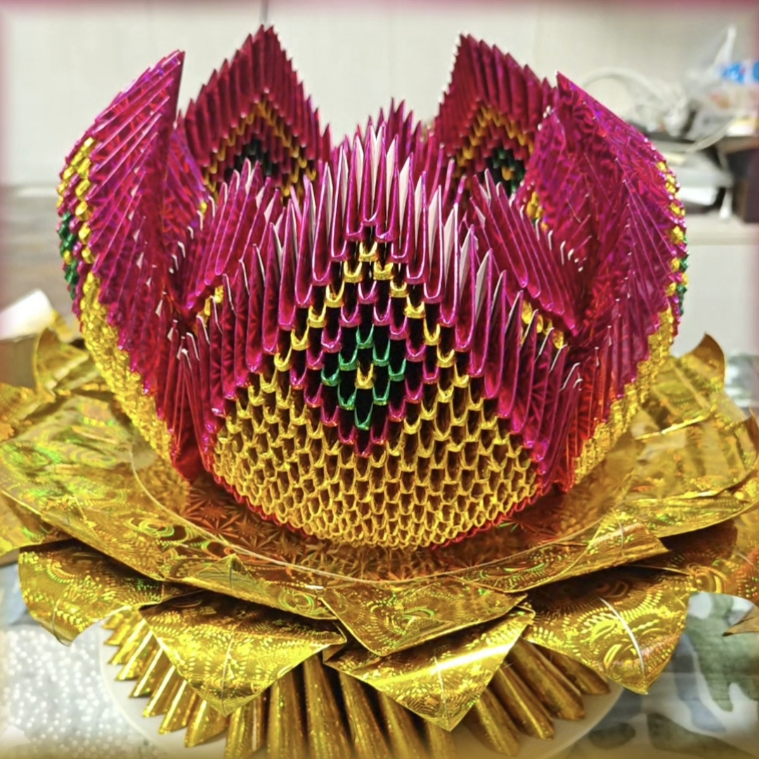 七彩莲花聚宝盆折纸手工半成品莲花片祈祷祝福金叶莲材料包送教程